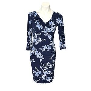 Lauren Ralph Lauren Floral Faux Wrap Dress Size 4 Navy